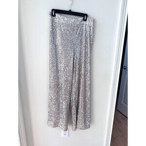 Banana Republic Silver Sequin Wide-Leg Pants M 100% Polyester